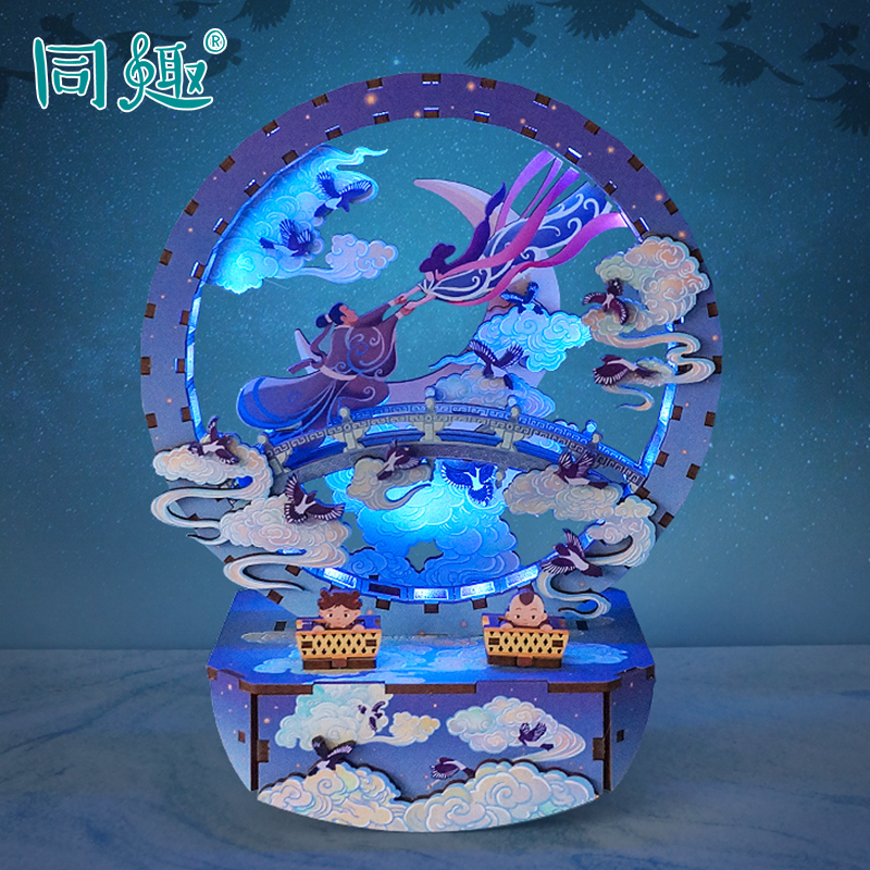 Qixi Festival Gift Magpie Bridge Symphony Lantern Cowherd and Weaver Girl diy night light with fun usb creative handmade home gift