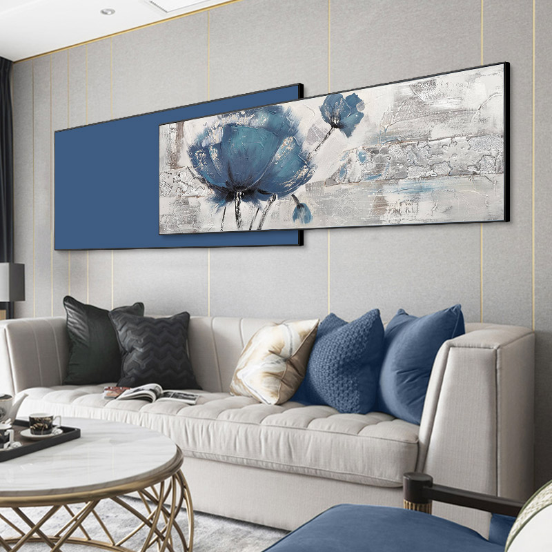 Modern minimalist flower hand-painted oil painting horizontal version sofa Background wall Decorative Painting Living-room Hanging Painting Bedroom Bedside Mural