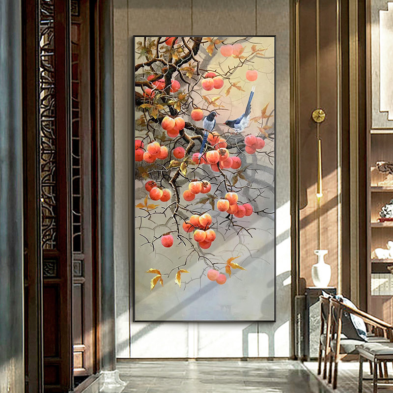 Persimmon Ruyi hand-painted oil painting porch decorative painting means good corridor aisle mural living room background wall painting