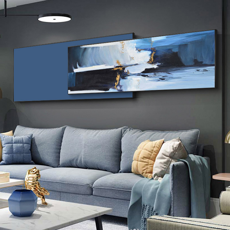 Minimalist pure hand painted horizontal version oil painting bedroom bedside hanging painting living room sofa background wall decoration painting modern abstract painting