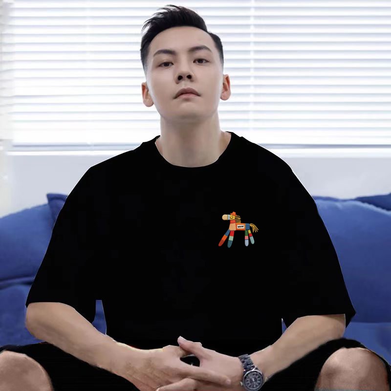 Hong Kong Trendy Brand Cartoon Imitation Embroidery Printed Short-Sleeved T-Shirt for Men and Women, Summer Loose-Fitting Pure Cotton Large Size Couple Style Top
