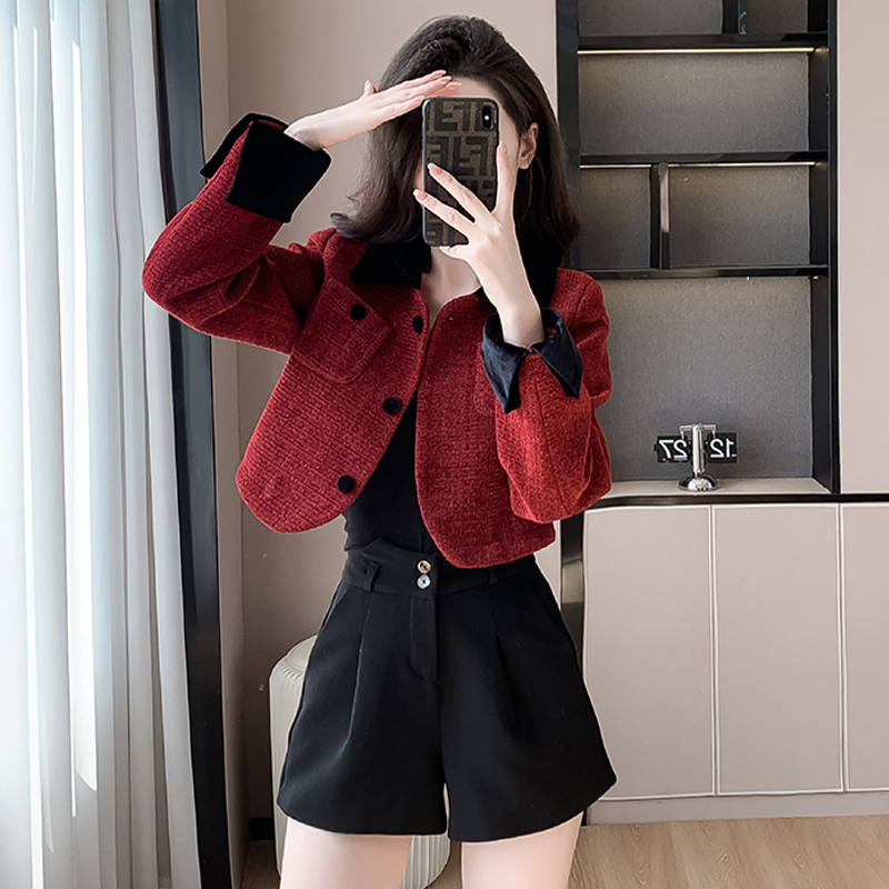 Elegant Ladylike Burgundy Short Jacket for Women, Autumn and Winter 2026 New Style, Petite High-End Quilted Top