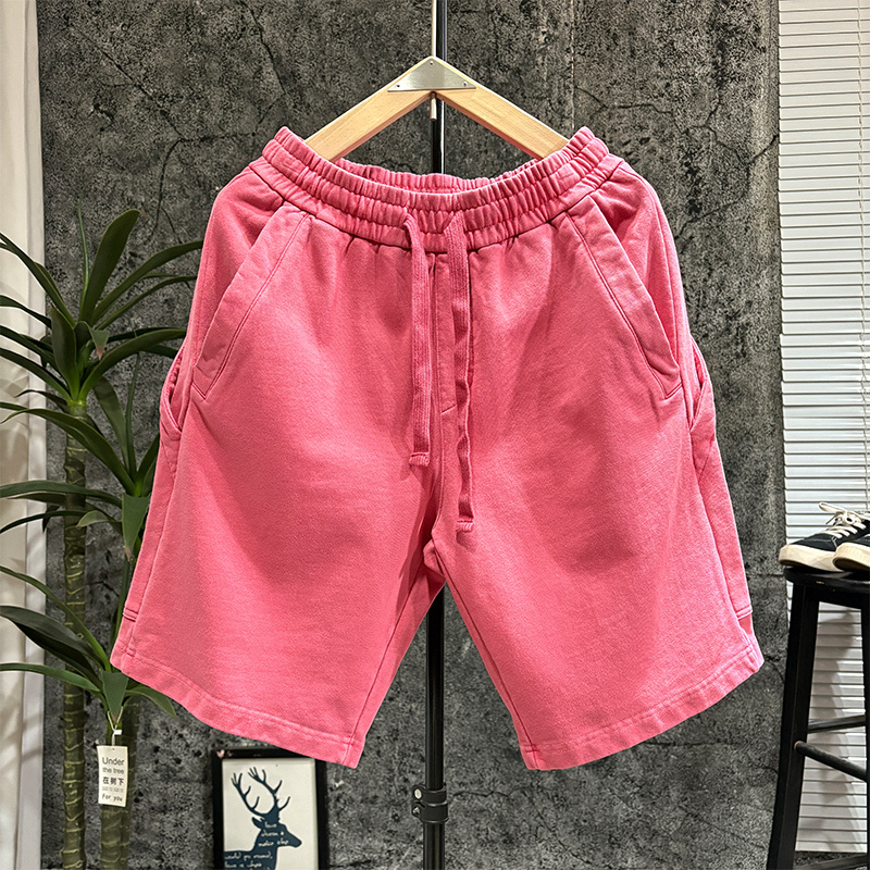 500g Heavyweight Pure Cotton Pink Shorts for Men, High Street American Retro Washed Loose Casual Straight Wide-Leg Knee-Length Shorts 500g Heavyweight Pure Cotton Pink Shorts for Men, High Street American Retro Washed Loose Casual Straight Wide-Leg Knee-Length Shorts