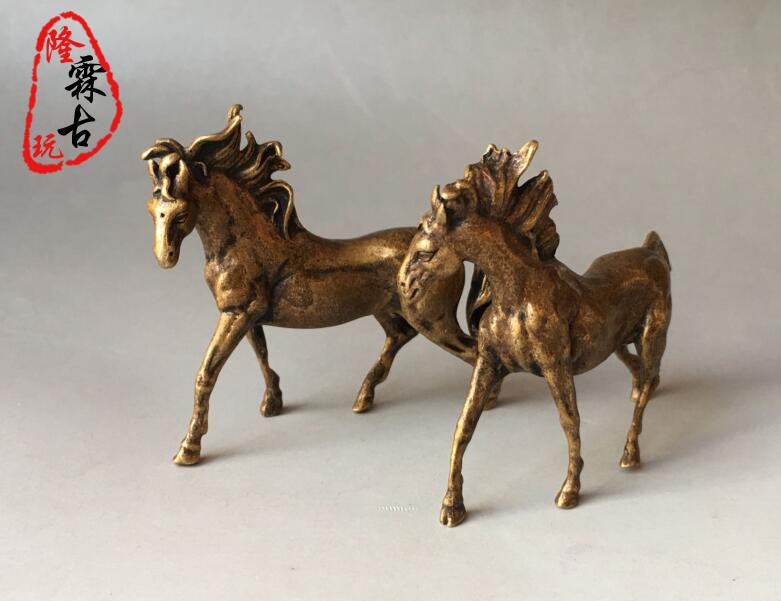 包漿復古銅馬擺件實心黃銅馬到成功手把件仿古銅微雕古玩銅器駿馬-不要機車