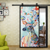 Jifei painted barn door high-definition pattern selection sliding door sliding door toilet barn door warehouse Valley door customization