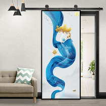 New picture color carving barn door solid wood composite Nordic warehouse door hanging rail door indoor kitchen toilet sliding door customization