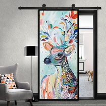 Nordic color carving barn door sliding door solid wood composite color carving door warehouse Valley hanging door kitchen toilet sliding door customization
