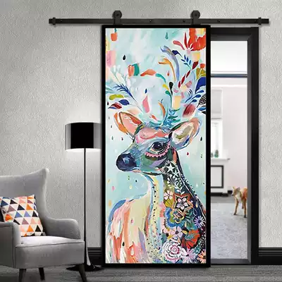 Nordic color carving barn door sliding door solid wood composite color carving door warehouse Valley hanging door kitchen dressing room custom room moving door customization