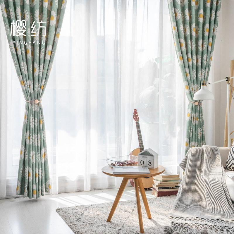 American curtains Sunflower pastoral curtains Custom bay window curtains bedroom full blackout curtains floor-to-ceiling windows