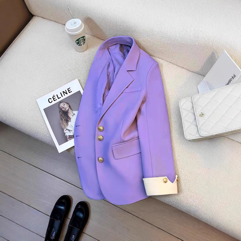 Spring and Autumn New Fashion Versatile Casual High-End Purple Blazer Double-Breasted Small Suit with Unique Design
