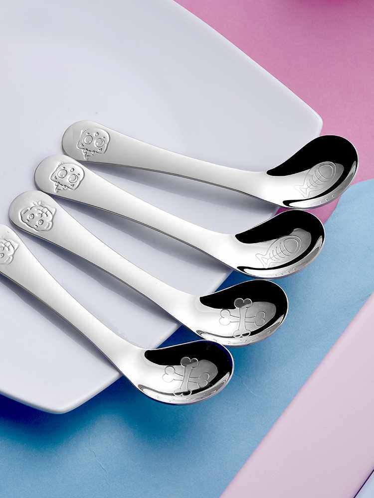 Children's rice spoon deepens baby's learning to eat non-food food learning curved spoon set Baby elbow stainless steel training