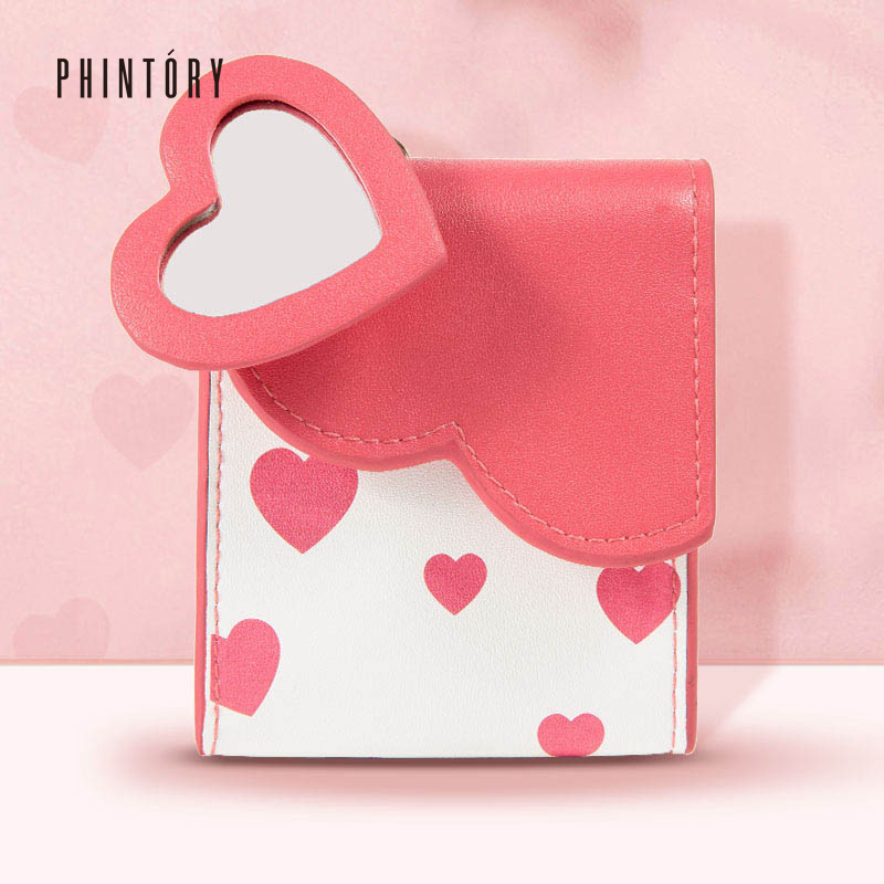 phintory portable lipstick bag with mirror small portable mini Korean cute girl heart lipstick bag storage