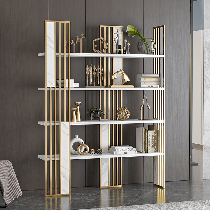 Light luxury bookshelf Floor partition shelf Metal bookcase display stand Modern office small storage decorative rack