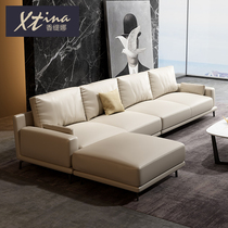 Nordic leather sofa combination Modern minimalist living room first floor cowhide Italian minimalist size apartment furniture