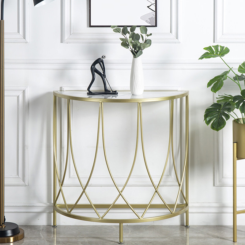 Nordic modern marble porch table light luxury semi-circle porch table corridor against the wall narrow table end view table iron art table