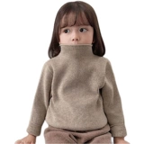 Флисовый бархатный демисезонный свитер для девочек, детский трикотажный зимний приятный телу пуховик, высокий воротник