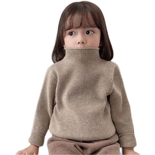 Флисовый бархатный демисезонный свитер для девочек, детский трикотажный зимний приятный телу пуховик, высокий воротник