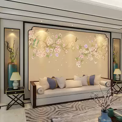 Chinese living room bedroom TV background wallpaper modern minimalist Wallpaper flowers and birds film and television Wall cloth decoration three-dimensional murals