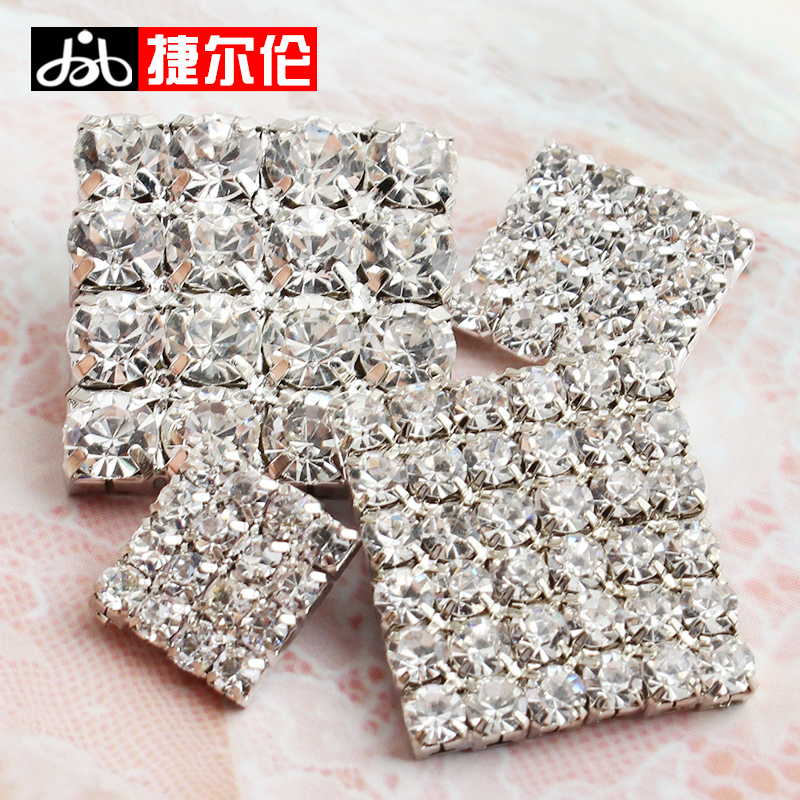 Crystal diamond Fur mink coat decorative button Women's coat clothing Square glass rhinestone metal button