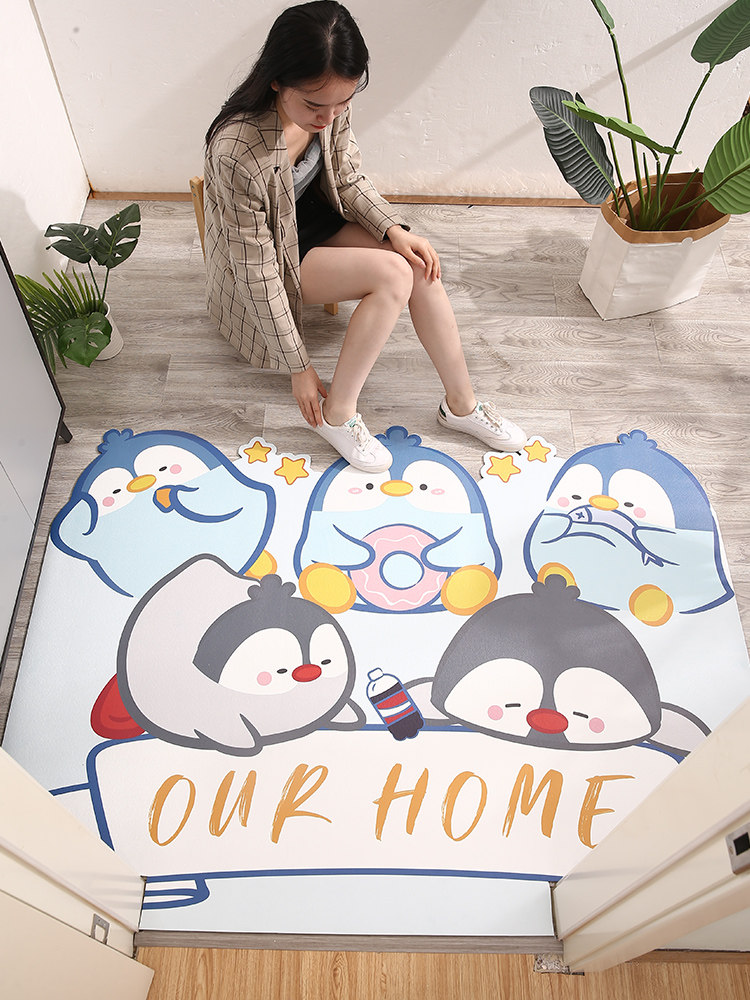 Penguin lovers floor mat into the door mat can be cut household Pvc floor mat can be rubbed into the door mat cartoon