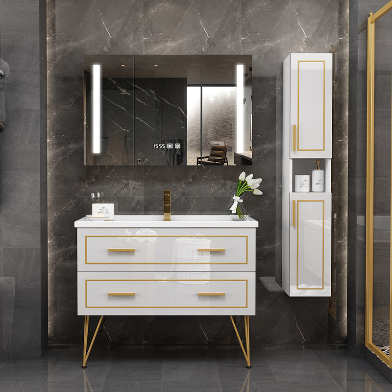 Intelligent bathroom cabinet combination Floor-to-ceiling Nordic Washbasin Powder Room Washstand Waterproof hand surface pool Light luxury bathroom