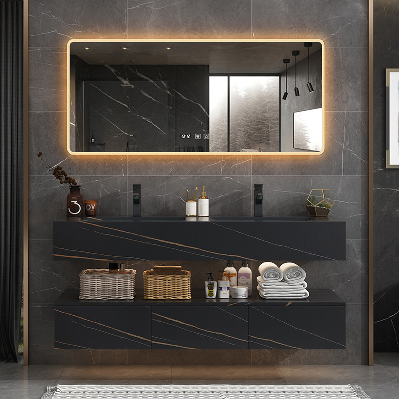 Nordic light luxury rock board bathroom cabinet combination Modern simple sink wash basin cabinet Powder room wash basin
