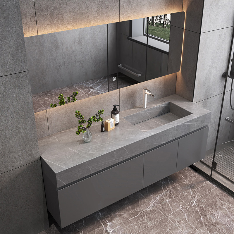 Modern light luxury smart bathroom cabinet combination rock board one-body toilet wash table hand wash basin custom solid wood