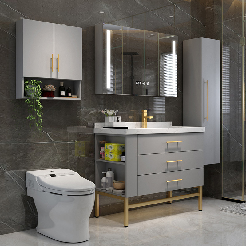 Marble bathroom cabinet combination Nordic modern simple sink washbasin Gray powder room smart sink