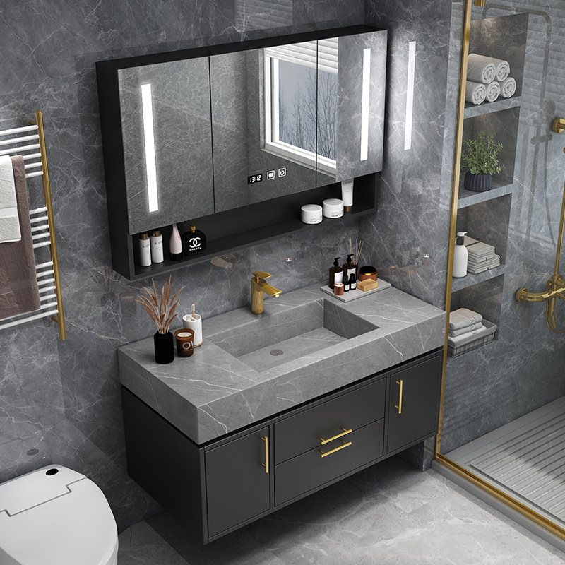 Rock plate one-piece basin Bathroom cabinet combination Nordic light luxury intelligent sink Wash basin basin cabinet Powder room sink