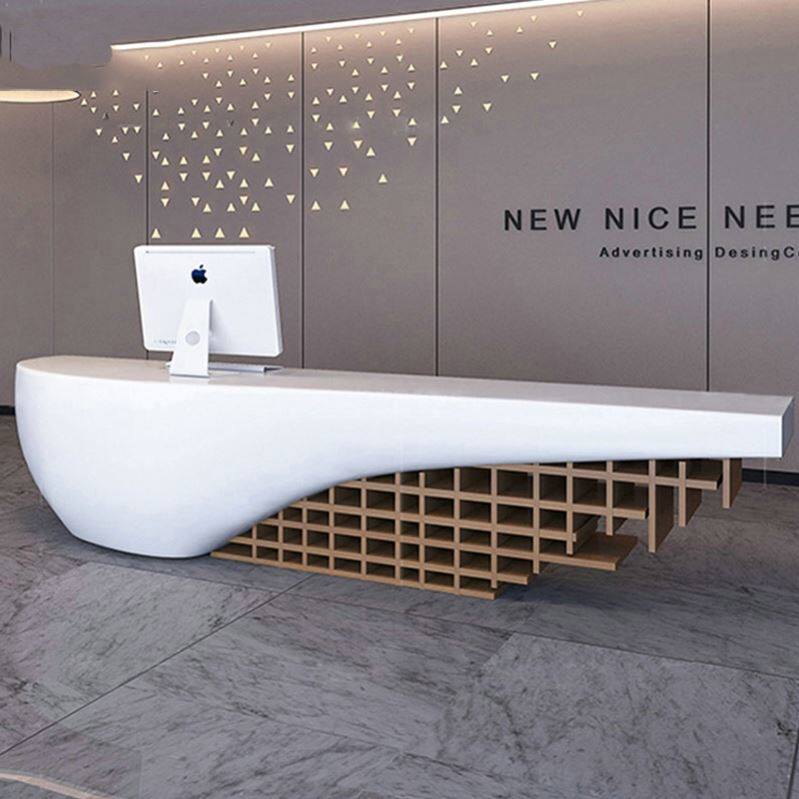 Profiled Bench Modern Creative Glass Fiber Front Desk Brief bar Customized Service Desk Sample House Display Center Company Reception Desk