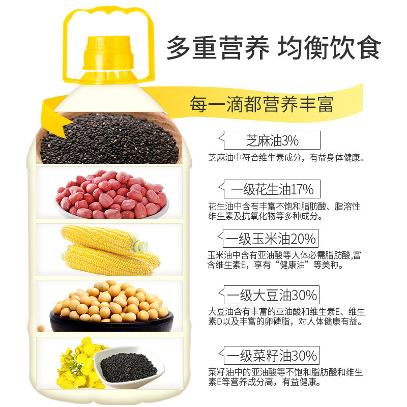 康倍多 食用植物调和油 含20%花生芝麻油 4.05L 天猫优惠券折后￥49.8包邮（￥69.8-20）第2件半价