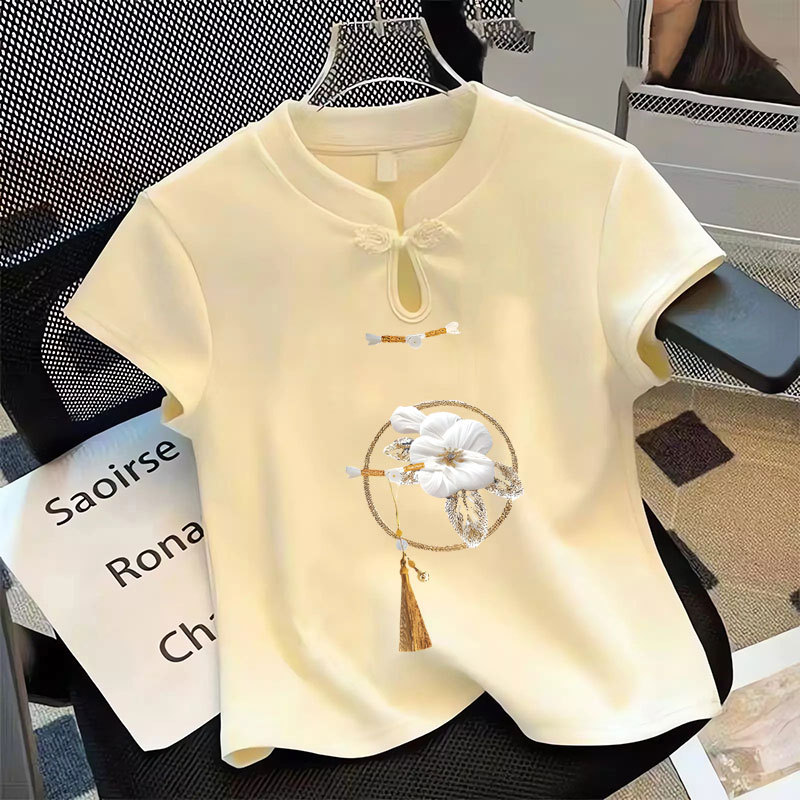 New Chinese Style Short-Sleeved T-Shirt for Women, Summer 2026 New Model, Petite Short Top, Unique and Chic Western-Style Blouse