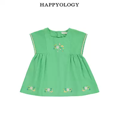 Happyology British girl dress embroidered British avocado green sleeveless girl summer dress