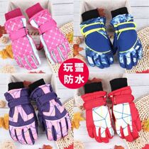 Children skiing not stained with snow gloves waterproof playing snow cute professional wristwatch male girl leather set 3-15 years old warm chill