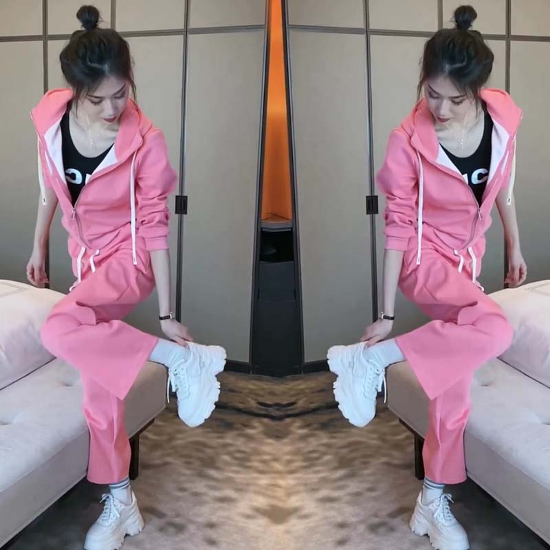 Love casual sports suit female 2022 spring and autumn new fashion western style net red fried street hooded sweater two-piece set