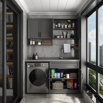 Customized balcony space aluminum washing machine integrated single cabinet combination quartz stone washbasin with washboard drum companion