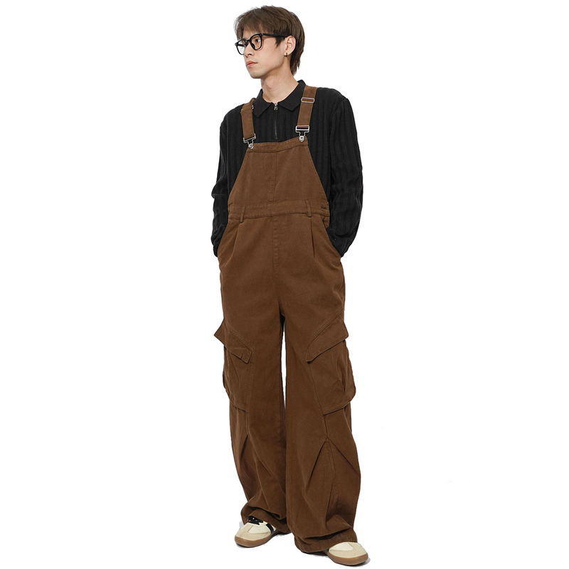 Z Pocket Trendy Japanese-Style Overalls Casual Pants Suspenders Pants Unisex Work Pants Loose Straight Wide-Leg Pants