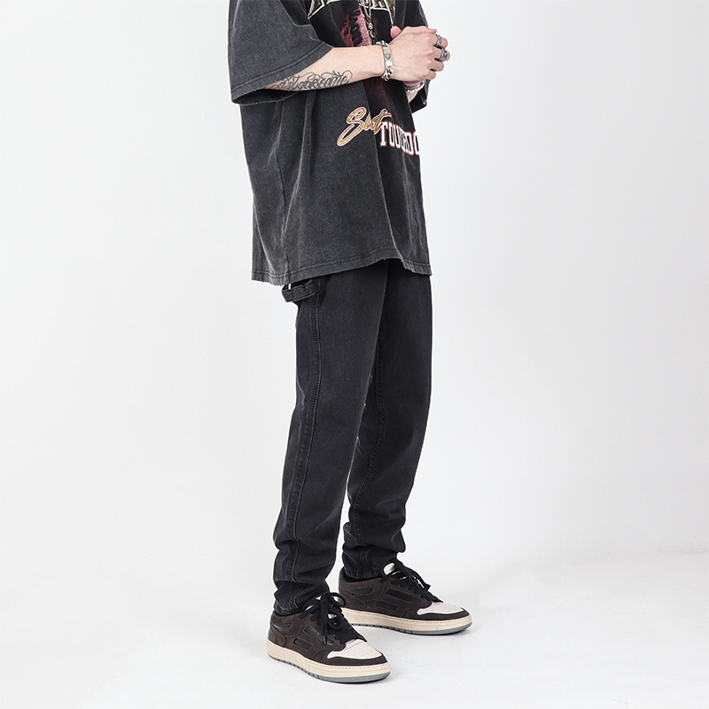 Pocket INS European and American high street pants American vibe straight tube loose black jeans casual pants tide male