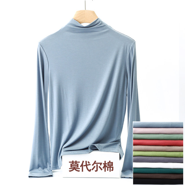 Half-high collar bottoming shirt women's spring and autumn thin section modal long-sleeved autumn clothes t-shirt slim-fit mid-collar all-match tops