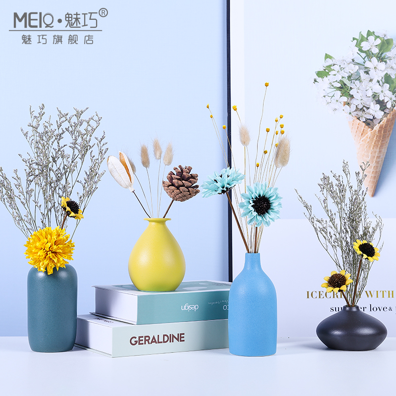 Nordic Ceramic Small Vase Ornament Creative Simple Home Decoration Living Room TV Cabinet Bookshelf Flower Arrangement Dried Flower Decoration