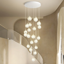 Nordic Cream-Style Staircase Chandelier, Modern Minimalist Light Luxury Shell Pearl Villa Living Room Duplex Grand Chandelier