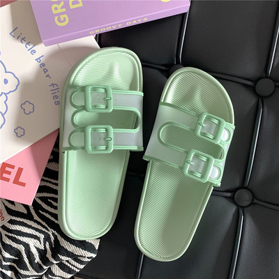 Transparent Double Button & Greenslipper female summer Fairy wind fashion indoor non-slip soft sole ins bow Internet celebrity House household take a shower Sandals