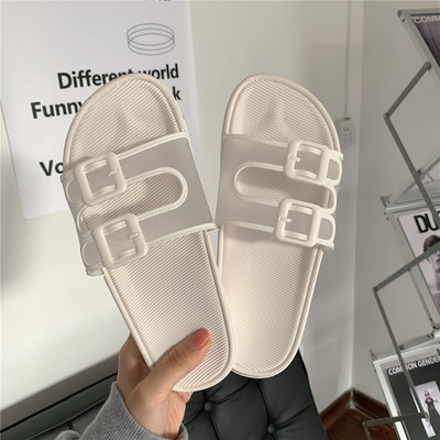 Transparent Double Button & Whiteslipper female summer Fairy wind fashion indoor non-slip soft sole ins bow Internet celebrity House household take a shower Sandals
