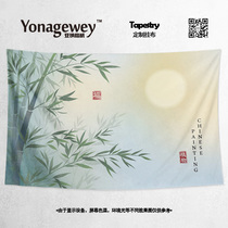 Chinese style natural bamboo cotyledon surrounding photo illustration living room decorative painting poster background wall cloth hanging cloth blanket door curtain