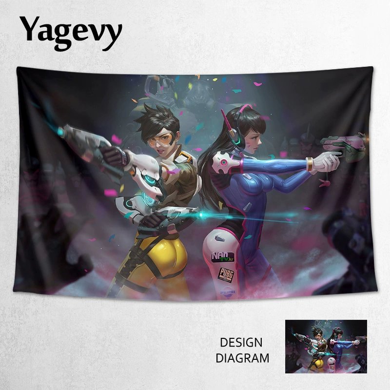 Overwatch Song Hana D.Va poster DVA gợi cảm xung quanh cô gái trang trí phòng ngủ vải tấm thảm treo vải - Tapestry