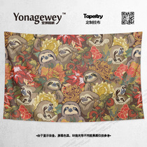 European cute hand-painted Groundhog tree Lai chrysanthemum Maple Leaf Illustration decorative painting background wall cloth poster tapestry hanging cloth