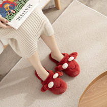 Winter cartoon crab wool cotton slippers female hair red home warm slippers Plush Bag Head