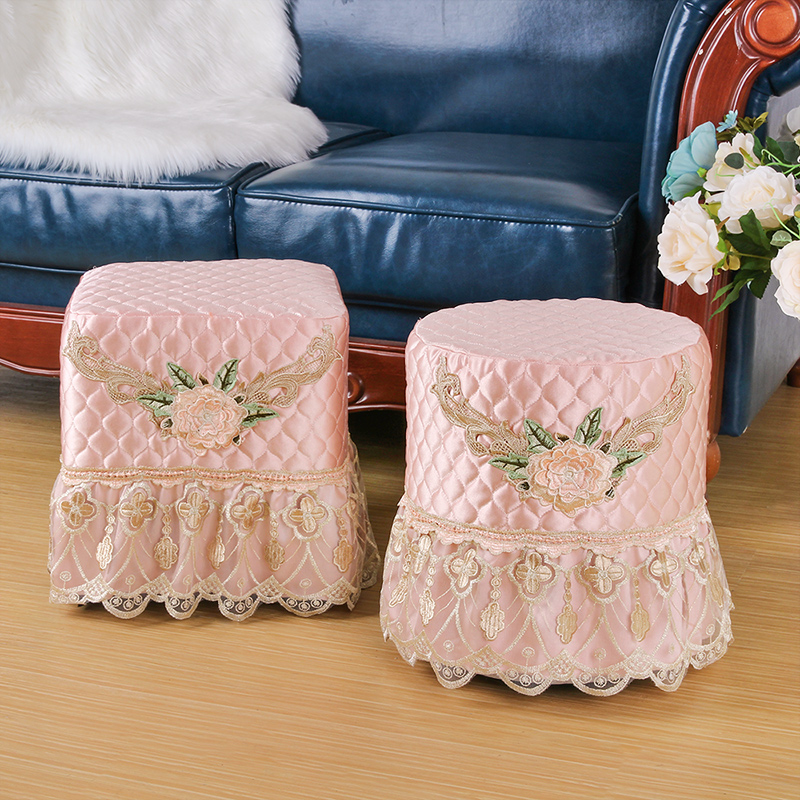Duo Yizi light luxury European-style fabric stool cover all-inclusive lace embroidery round shoe change stool protective sleeve square stool dust cover