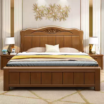 Chinese wood bed 1 8 meters double modern minimalist wedding bed 1 5 meters single master storage bed bedroom bed