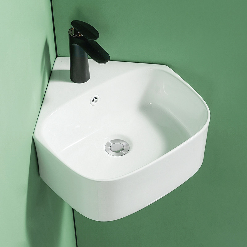 Small Family Type Wall-mounted Washbasin Balcony Make-up Room Wall Corner Corner Deepening ceramic washbasin Triangle wash pool